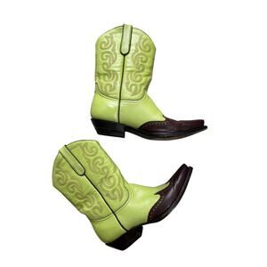 Old Gringo Lime Green Brown Leather Cowboy Boots Women’s 8 Western Statement